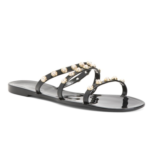 Steve Madden Shoes - Steve Madden New Size 7 Yalsa Black Pearl Embellishment Jelly Flat Sandals